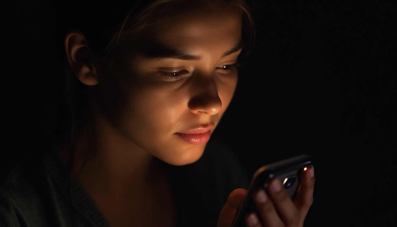 Rosto iluminado pela luz do celular no escuro psicopedagogia neuropsicopedagogia