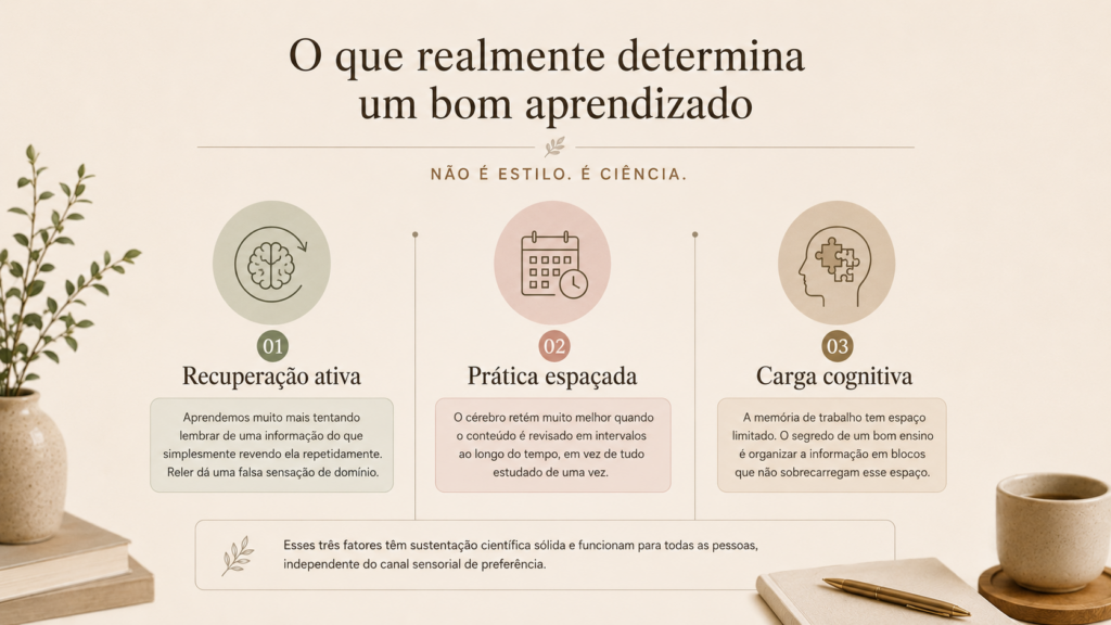 os três fatores que realmente determinam a aprendizagem: recuperação ativa, prática espaçada e carga cognitiva
