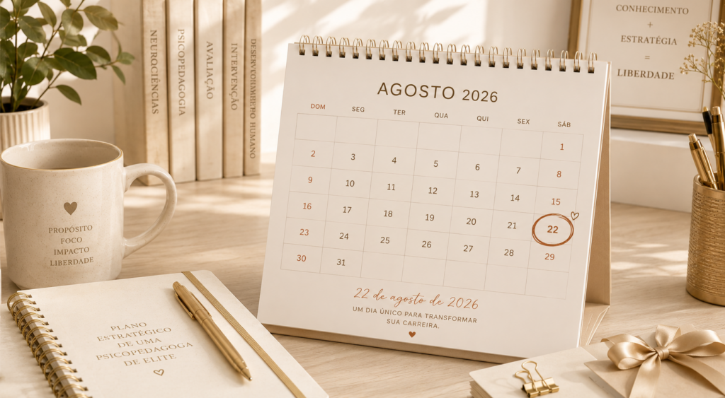 calendário com a data da Imersão Psicopedagoga de Elite destacada, 22 de agosto