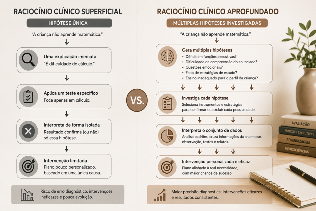 comparação entre raciocínio clínico superficial e raciocínio clínico aprofundado