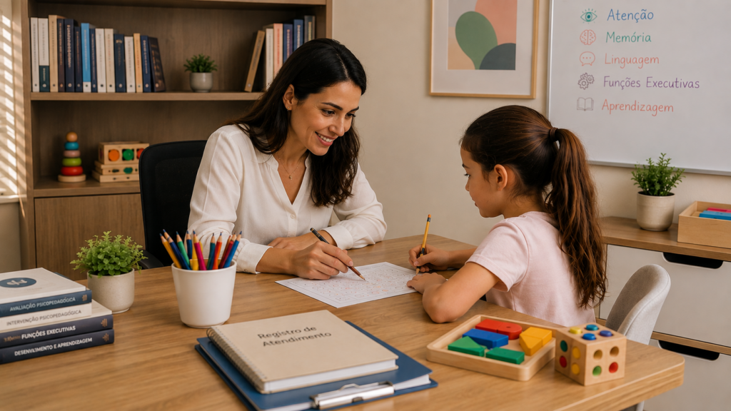profissional atendendo em consultório psicopedagógico