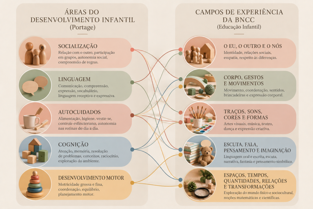 conexão entre as áreas do desenvolvimento infantil e os campos de experiência da BNCC