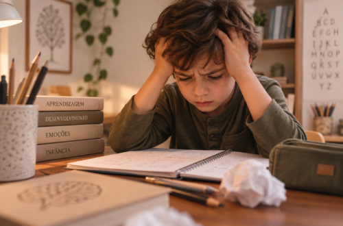 criança ansiosa durante atividade de estudo