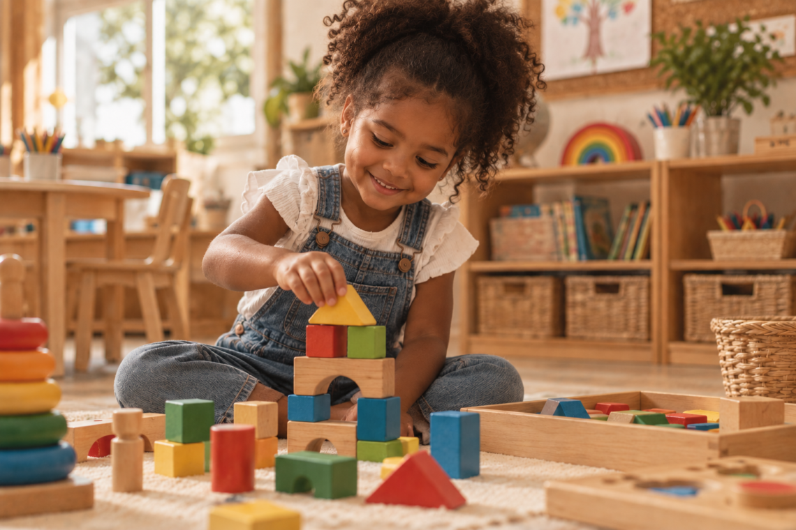criança em atividade de desenvolvimento na educação infantil