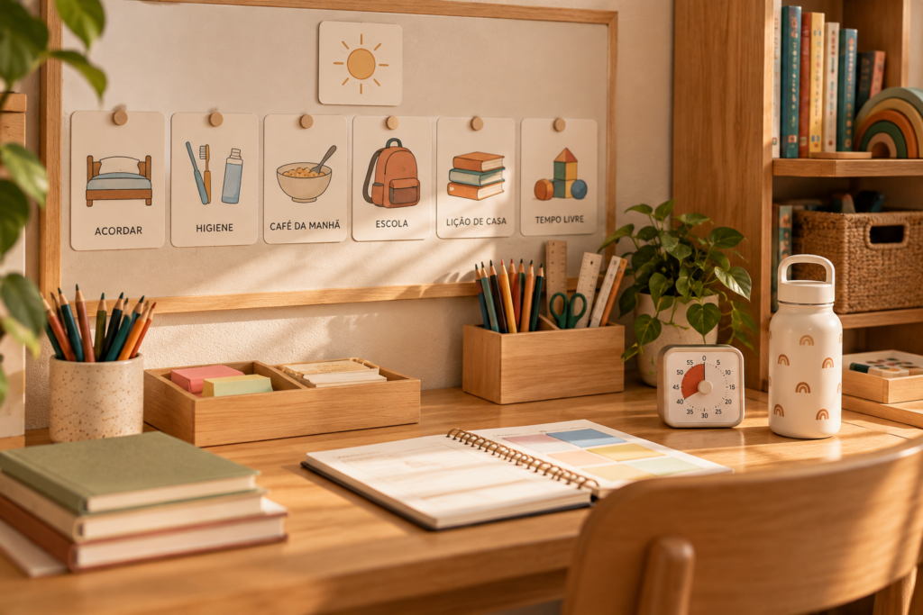 rotina visual e ambiente organizado para apoiar a atenção da criança